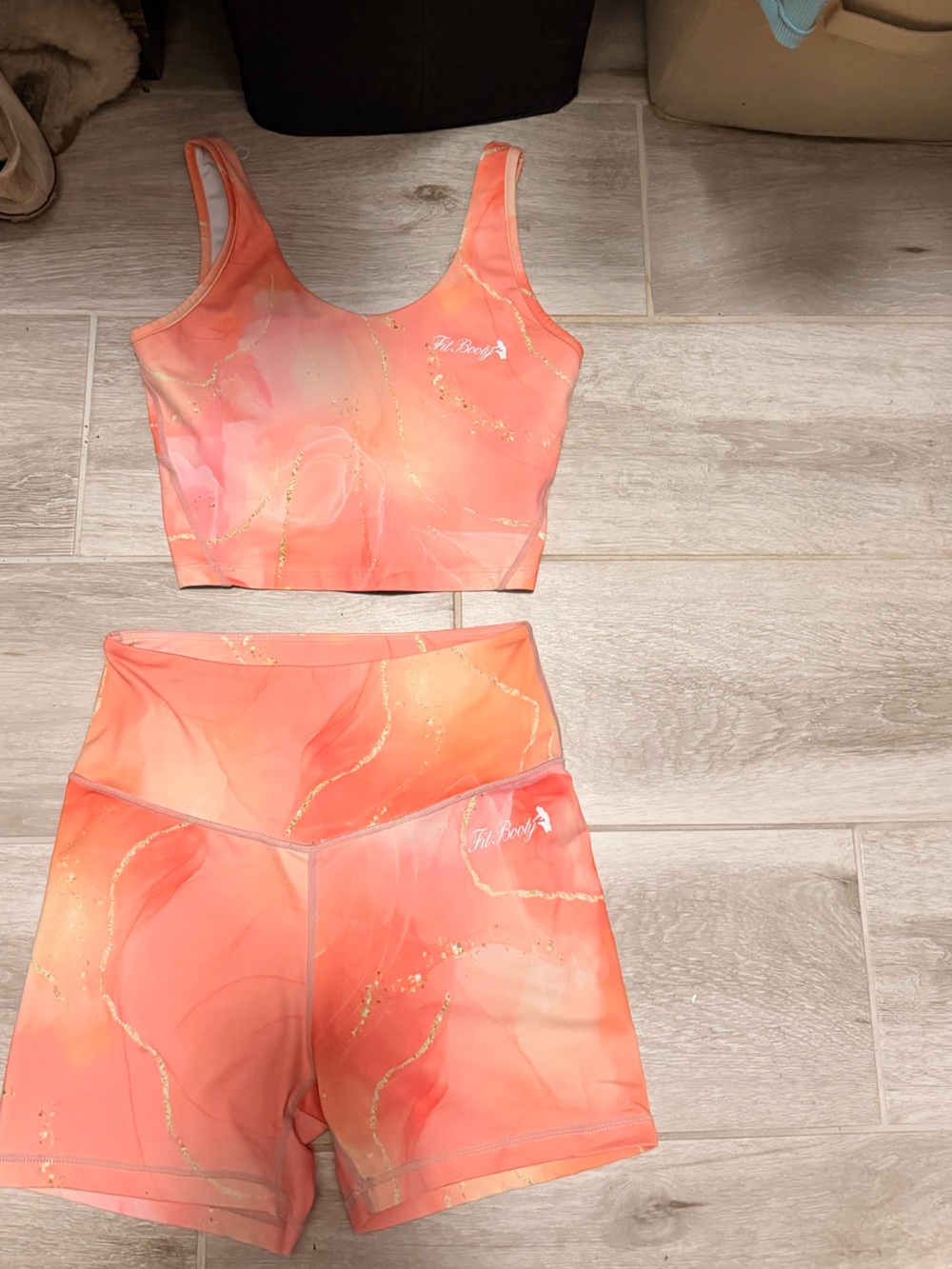 Fit Booty Apparel Coral Marble Active Set - Crop Top & High-Waist Shorts